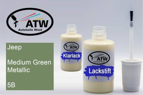 Jeep, Medium Green Metallic, 5B: 20ml Lackstift + 20ml Klarlack - Set, von ATW Autoteile West.